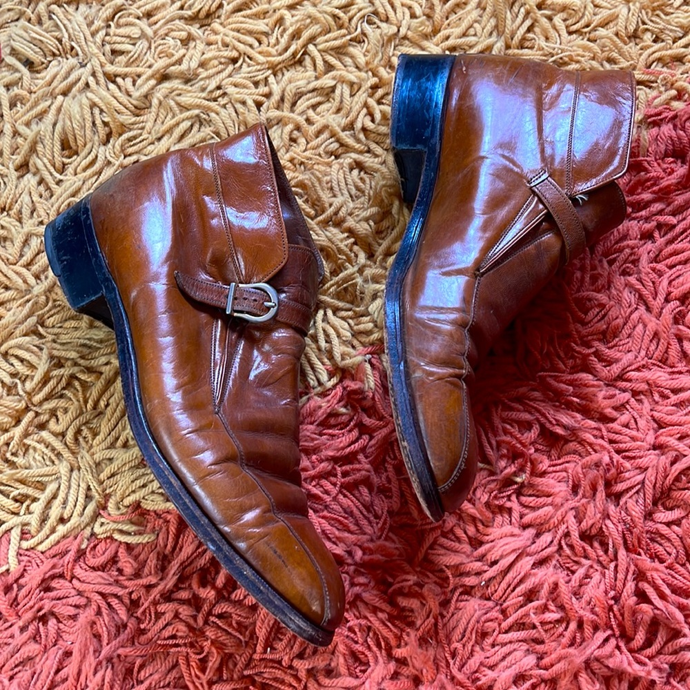 Vintage Men’s 11.5 C Florsheim Imperial leather brown ankle boots with buckle